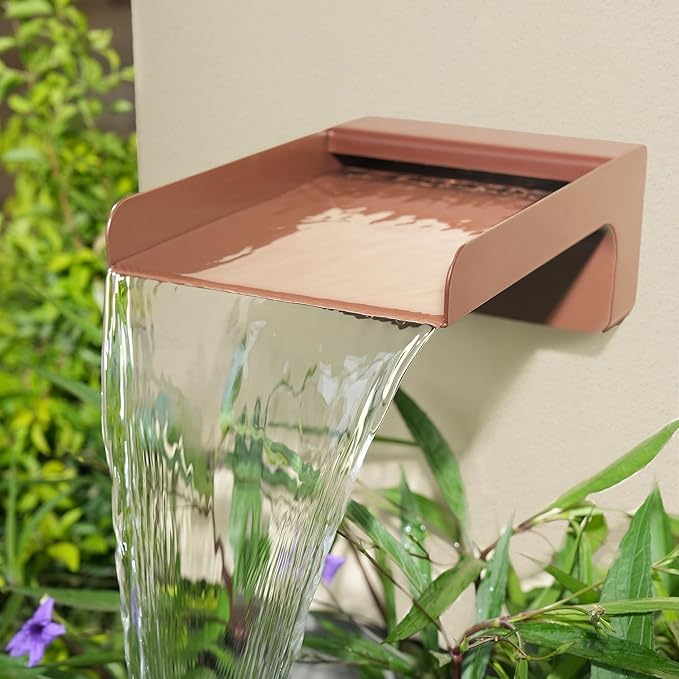304 Stainless Steel Outdoor Garden Waterfall Spout, Water Fountain Spillway Made Exquisite Handcrafted for Landscape Decors, Patios, Pools, Courtyards, Water Walls (Brown Powder Coating)