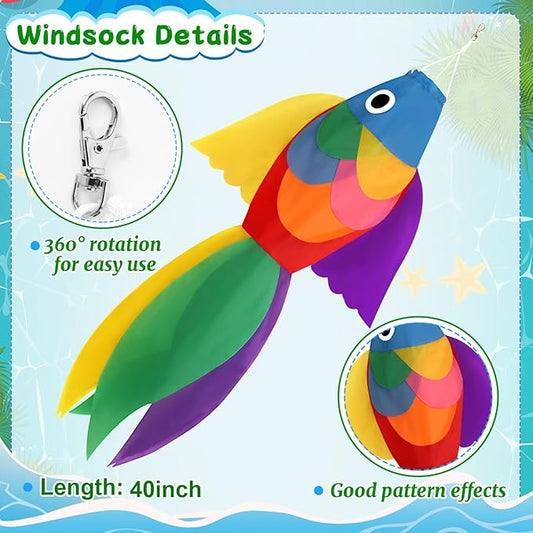 NOVWANG Rainbow Fish Windsock, 40 Inch Rainbow Windsock Wind Streamer Outdoor Hanging Decoration for Garden Yard Patio Home Boat Decoration