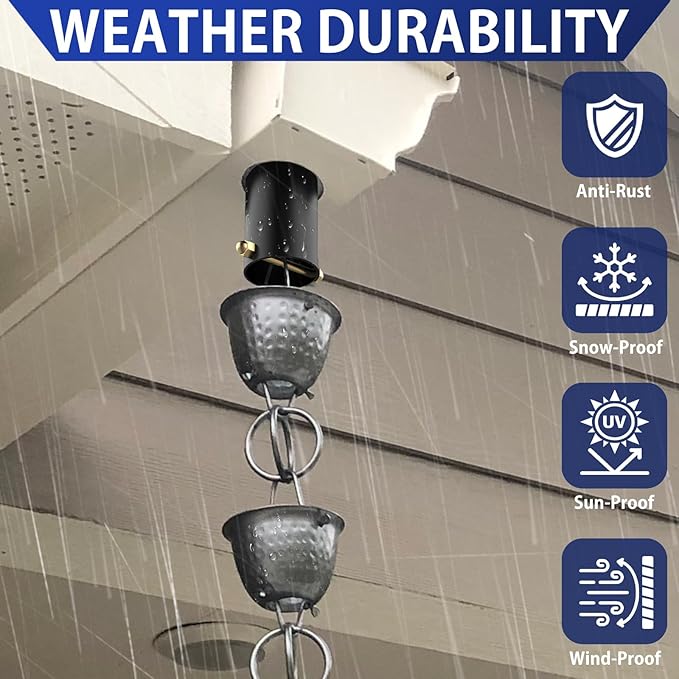 4pack Rain Chain Gutter with Bolt Anti-Rust Black Metal Adapter Decorative Rain Chains for Outside Gutter Downspout Adapter