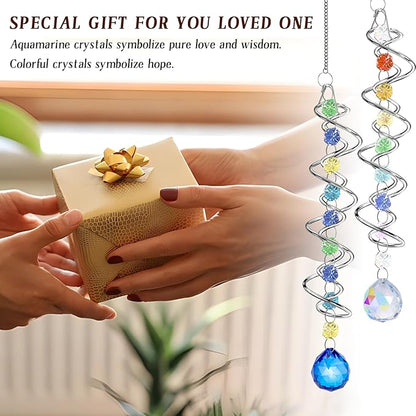 2 Pack Crystal Sun Catcher,Colored Suncatcher for Window Hanging Double Spiral Design,Wind Spinner Gazing Prism Ball Spiral Tail,Rainbow Maker for Yard Garden Indoor Home Outdoor Decor Party Gifts