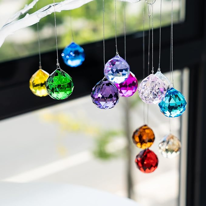 H&D Hyaline & Dora 20mm Multi-Color K9 Crystal Glass Feng Shui Faceted Decorating, Pack of 12