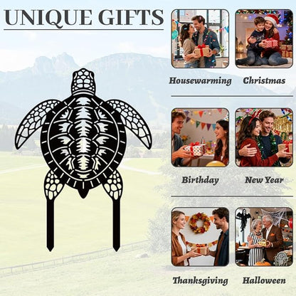 WADORN Sea Turtle Metal Decorative Garden Stakes, Black Turtles Outdoor Statues Silhouette Funny Turtle Lover Gifts Stakes Ornaments for All Season Home Yard Art Garden Patio Backyard Lawn Decoration
