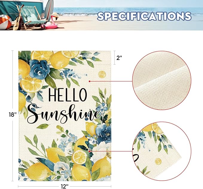 AVOIN colorlife Summer Lemon Floral Garden Flag 12x18 Inch Double Sided Outside, Hello Sunshine Seasonal Yard Outdoor Flag