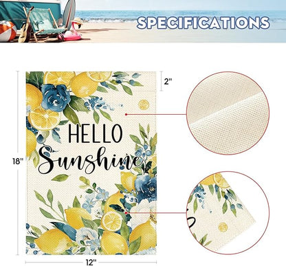 AVOIN colorlife Summer Lemon Floral Garden Flag 12x18 Inch Double Sided Outside, Hello Sunshine Seasonal Yard Outdoor Flag