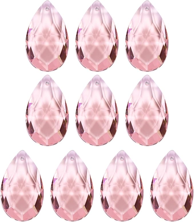 PATIKIL K9 Crystal Pendants Teardrop Beads, 10 Pack 38mm Chandelier Prisms Parts Hanging Beads DIY Lamp for Arts Crafts Decoration, Pink