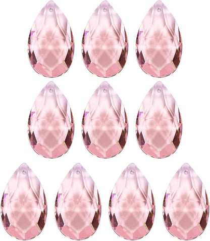 PATIKIL K9 Crystal Pendants Teardrop Beads, 10 Pack 38mm Chandelier Prisms Parts Hanging Beads DIY Lamp for Arts Crafts Decoration, Pink