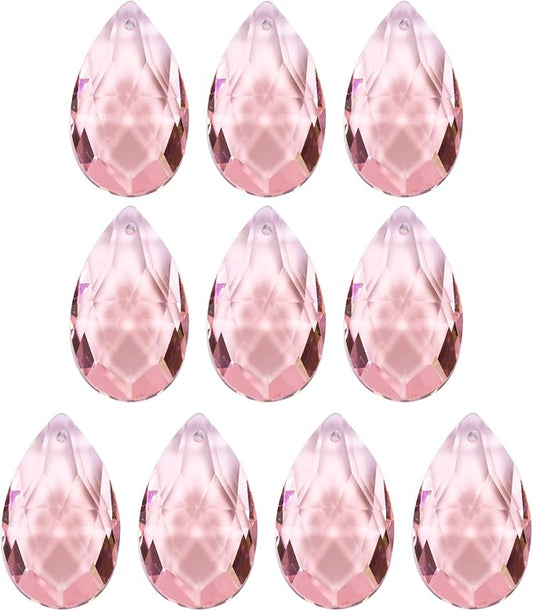 PATIKIL K9 Crystal Pendants Teardrop Beads, 10 Pack 38mm Chandelier Prisms Parts Hanging Beads DIY Lamp for Arts Crafts Decoration, Pink