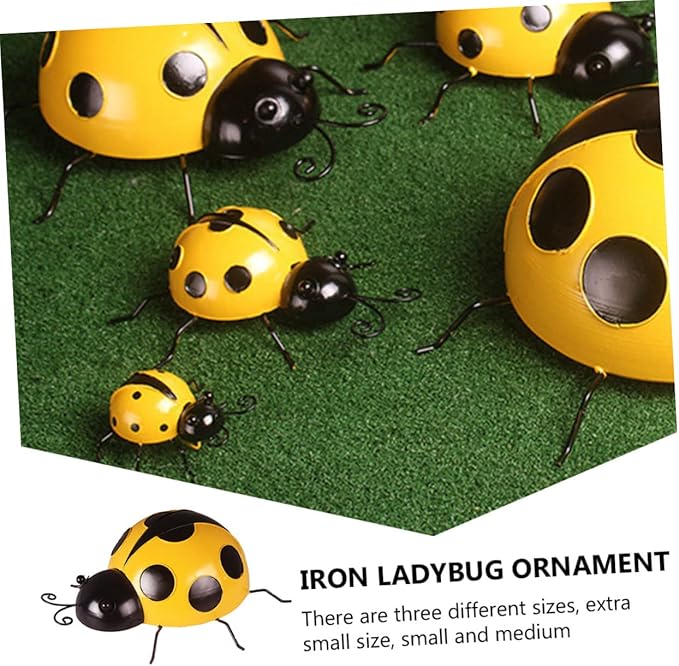 LIOOBO 3pcs Garden Ladybug Decorations Iron Ladybug Ornament Simulated Decors for Room Decor