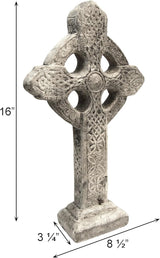 BestNest Athens Celtic Cross Garden Statue on Base – Pre-Aged Concrete Outdoor Religious Sculpture with Impressed Celtic Pattern, Gray Faith Garden Decor