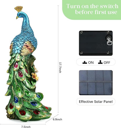 Solar Peacock Statues Garden Outdoor Decor Porch Patio Lawn Yard Art Decorations Peacock Sculpture with LED Lights Birthday Housewarming Christmas Gardening Gifts for Mom Women