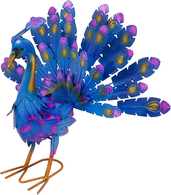 12.8'' Tall Metallic Peacock Tail Spread Yard Statue, 4Pcs Peacock Statue Ornaments, Iron Peacock Statue Garden Decor for Gardens, Patios, Gardens, Cafes, Offices