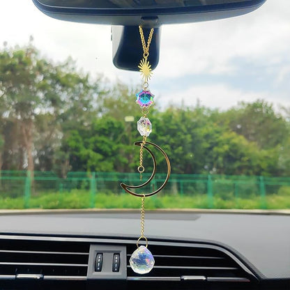 Crystal Sun Catcher Rear View Mirror Accessories, Colorful Crystals Suncatcher Car Mirror Hanging Accessories Car Decor, Hanging Ornament for Window Home Garden etc.