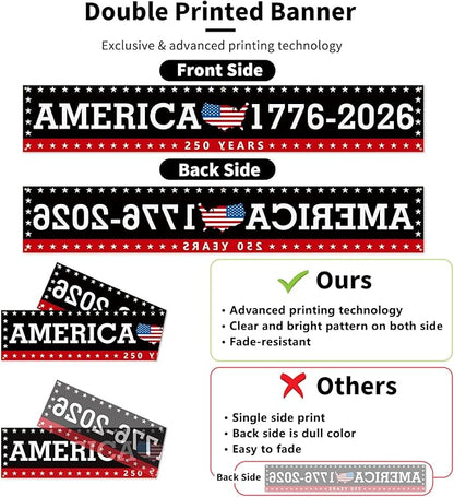 Probsin Large 250 Anniversary USA Banner 120" x 20" America 1776-2026 250 Years of Freedom American Map Black Patriotic Party Supplies Home Decorations for Outdoor, Indoor, Yard, Garden, Porch, Lawn