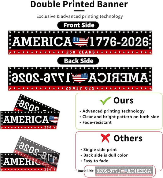 Probsin Large 250 Anniversary USA Banner 120" x 20" America 1776-2026 250 Years of Freedom American Map Black Patriotic Party Supplies Home Decorations for Outdoor, Indoor, Yard, Garden, Porch, Lawn