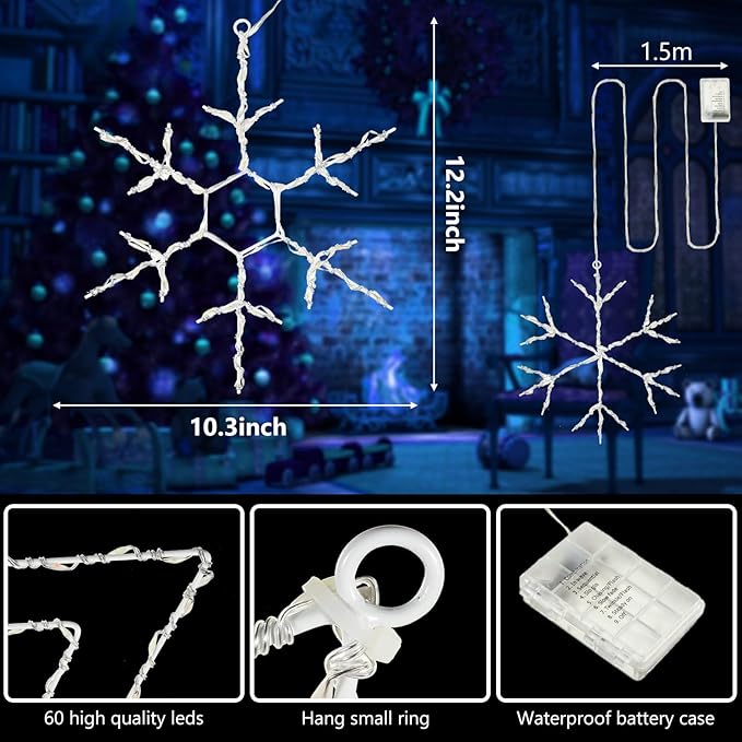 Tuanse 4 Pcs Christmas Silhouette Window Lights Christmas Snowflake Lights with Remote Control LED Lighted Snowflake Decorations Xmas for Window Wall (Blue)