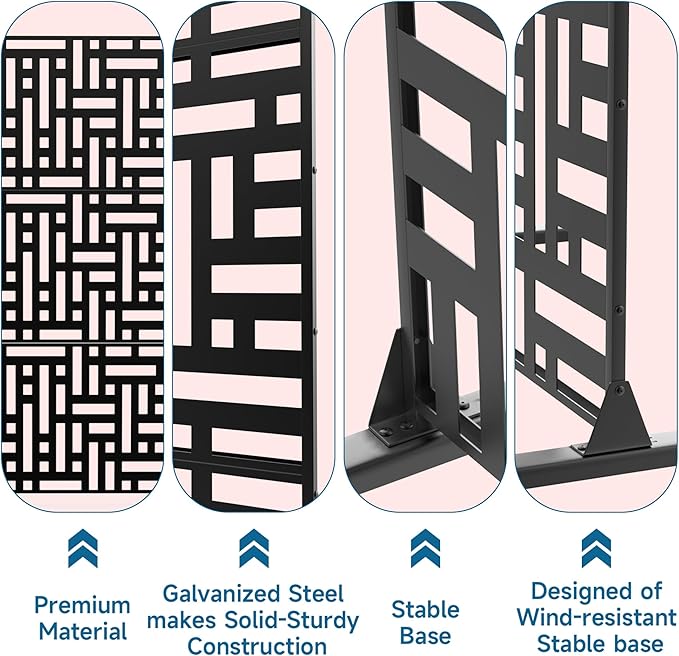 MTART Metal Privacy Screen 72" H x 47.2" Decorative Outdoor Privacy Screen Privacy Panel with Stand for Balcony Deck Patio Lawn Garden, Privacy Fence (Black-Street)