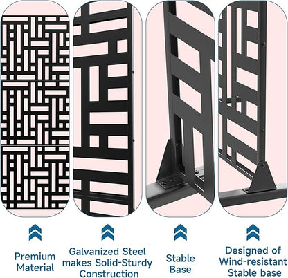 MTART Metal Privacy Screen 72" H x 47.2" Decorative Outdoor Privacy Screen Privacy Panel with Stand for Balcony Deck Patio Lawn Garden, Privacy Fence (Black-Street)