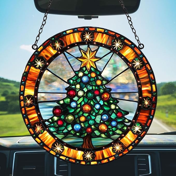 Family Reunion Acrylic Suncatcher Stained Glass Effect Window Car Hanging Christmas Ornament Indoor Outdoor Decor Garden Sun Catcher Panel for Christmas Lover for Women Mom Grandma
