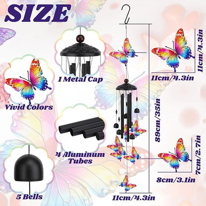 Butterfly Wind Chimes for Outside, Mothers Day Anniversary Housewarming Gifts for Mom Grandma Wife, Spring Decor Gifts for Women Sister Friends, Sympathy Memorial Wind Chime