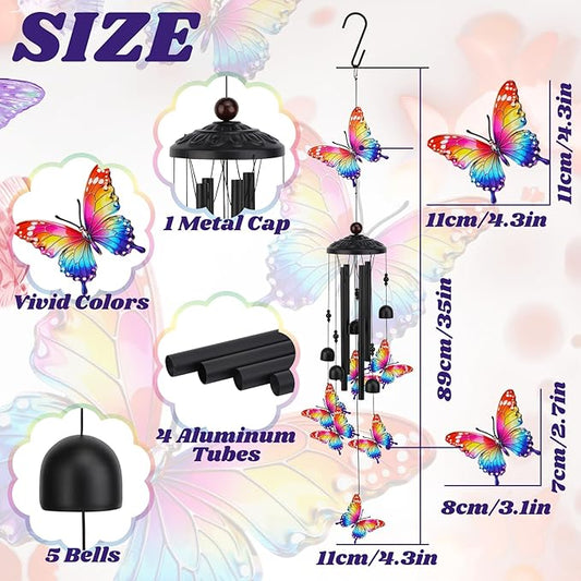 Butterfly Wind Chimes for Outside, Mothers Day Anniversary Housewarming Gifts for Mom Grandma Wife, Spring Decor Gifts for Women Sister Friends, Sympathy Memorial Wind Chime