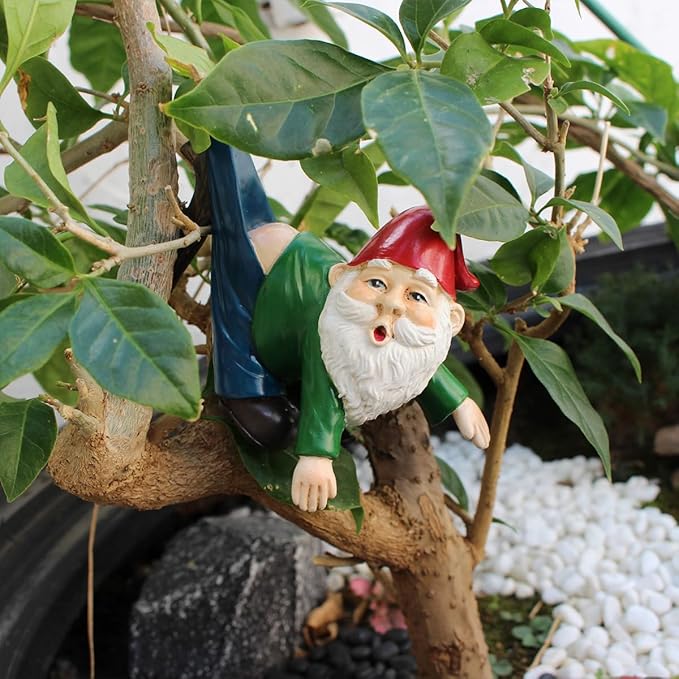 Gnome Figure Plant Pot Hanger, Turtle Flower Pot Hugger, Resin Gnome Statue, Funny Pot Huggers for Planters, Cute Climbing Tortoise Flower Pot Hugger, Garden Fence Balcony Patio Yard (GNOME)