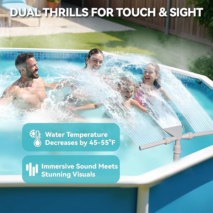 Pool Fountain with Lights for Above and Inground Pools, Dual-Layer Spray Solar Power Pool Waterfall Sprinkler Chiller Aerator, Water Fountain Swimming Pool Accessories (Light Gray)