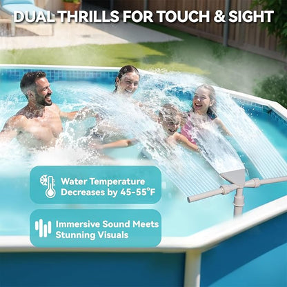 Pool Fountain with Lights for Above and Inground Pools, Dual-Layer Spray Solar Power Pool Waterfall Sprinkler Chiller Aerator, Water Fountain Swimming Pool Accessories (Light Gray)