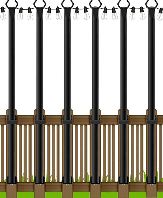 LETIANPAI 6 Pack String Light Poles,5 Ft Metal Poles with Fence Bracket for Outdoor String Lights,Outdoor Light Poles with Fork,Poles/Post/Stand for Outside