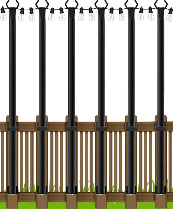 LETIANPAI 6 Pack String Light Poles,5 Ft Metal Poles with Fence Bracket for Outdoor String Lights,Outdoor Light Poles with Fork,Poles/Post/Stand for Outside