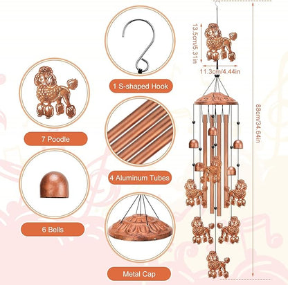 Poodle Wind Chimes for Outside Metal Windchimes Poodle Gifts for Women Men Garden Decor for Patio Yard Memorial for Dog Lovers