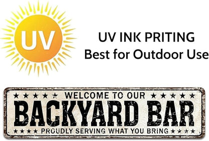 Funny Backyard Signs and Decor Outdoor Pool Decor, Outdoor Bar Signs Beer Sign Poop Deck Decor, Welcome to Our Backyard Bar Sign 4x16 Inch