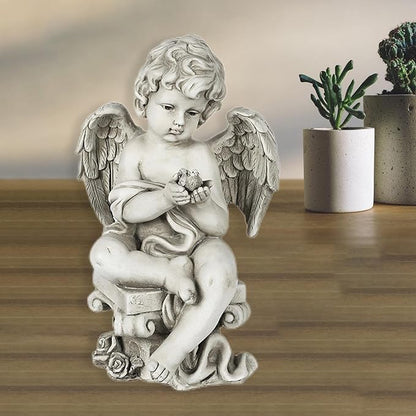 Fenteer Heavenly Statue for Outdoor Lawn Decoration, Angel Holding Bird, 22x34cm