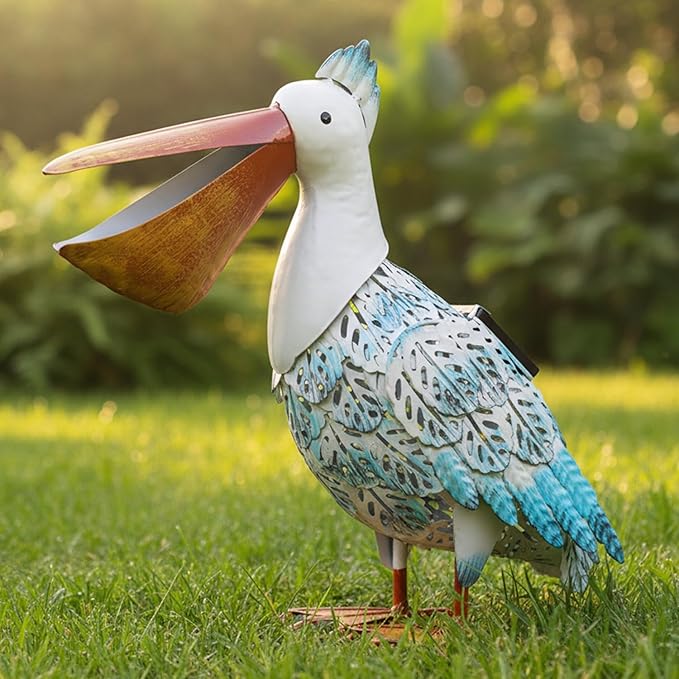 Pelican Statue Garden Decor, Solar Pelican Statues for Outside, 12 inches Pelican Statues, Lawn Ornaments, Coastal Ocean Bird Lawn Ornament for Outside Yard, balcony, Porch, Patio and Pool,Garden Gift