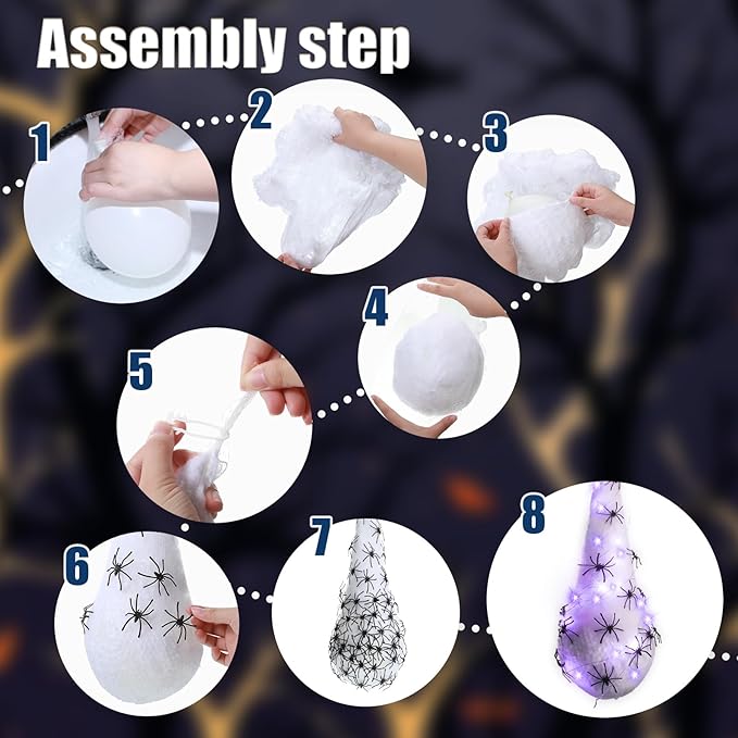 12 Pack Halloween Spider Hanging Egg Sacks Halloween Spider Sacks Decoration Large Props White Webs for Yard Haunted House Lawn Tree Outdoor Party Decor(Purple)