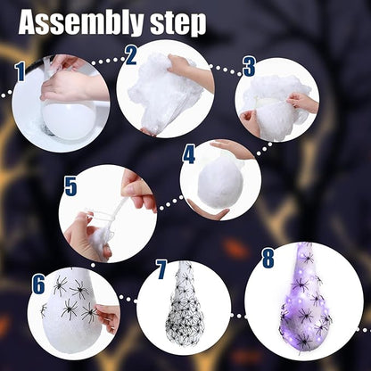 12 Pack Halloween Spider Hanging Egg Sacks Halloween Spider Sacks Decoration Large Props White Webs for Yard Haunted House Lawn Tree Outdoor Party Decor(Purple)