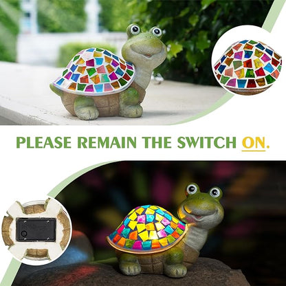 MININOVA Solar Mosaic Turtle Statues Outdoor Garden Decorations Kids Solar Light for Outside Home Decor Gifts for Kids Women Retirement Housewarming Christmas