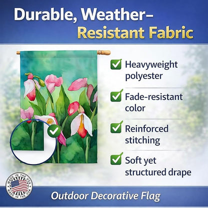 Caroline's Treasures Minnesota Pink and White Lady�s Slippers in Watercolor House Flag Large Porch Sleeve Pole Decorative Outside Yard Banner Artwork Wall Hanging, Polyester, House Size, Multicolor