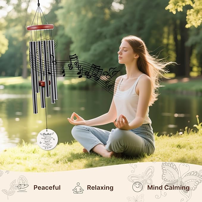 BeauGift Brother Memorial Gifts, 32" Ceramic Wind Chimes for Loss of Brother Sympathy Gifts, Bereavement Remembrance Memorial Gift for Loss of Brother