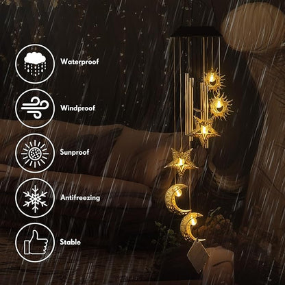 Colingmill Solar Wind Chimes for Outside Waterproof Hanging Wind Chimes Lights Outdoor Decor Yard Garden Gifts for Mother Mom Grandma Wife Neighbors(Sun Moon Star,Warm Colored Lights)