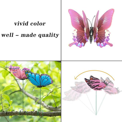 FENELY Butterfly Garden Decor Stakes,Double Wing Waterproof 3D Pink Butterflies Garden Ornaments Outdoor Decorations for Patio Lawn Yard PVC Gardening Art Christmas Whimsical Gifts