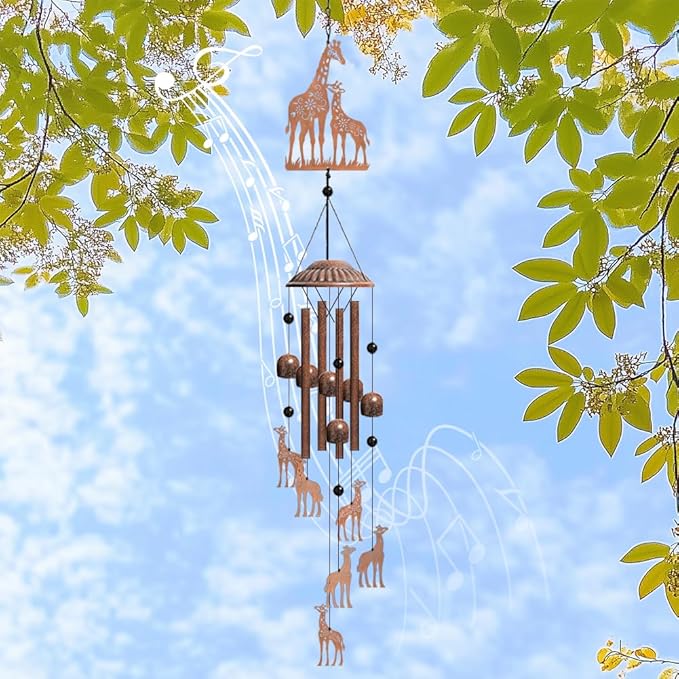 OLYCRAFT Giraffe Wind Chimes Animal Theme Iron Bells Memorial Chimes Decorative Metal Bell Creative Hanging Pendants Sika Deer Wind Catcher Animal Catcher for Home Patio Garden Yard Wedding Decor