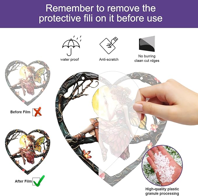 1PC Flower Fairy Acrylic Stained Glass Suncatcher Nature Heart-Shaped Magic and Butterfly Girls Suncatcher Hanging Decoration with Cord SunCatchers for Window Decor Outdoor Garden Decor Gift (red)