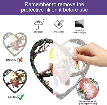 1PC Flower Fairy Acrylic Stained Glass Suncatcher Nature Heart-Shaped Magic and Butterfly Girls Suncatcher Hanging Decoration with Cord SunCatchers for Window Decor Outdoor Garden Decor Gift (red)