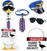 CAMDUCK 4 Pcs Porch Goose Accessories Porch Goose Sign Air Force Hat Eyeglasses Necktie Wooden Danger Guard Goose on Duty Warning Sign Goose Outfits Decor for Yard Porch Lawn