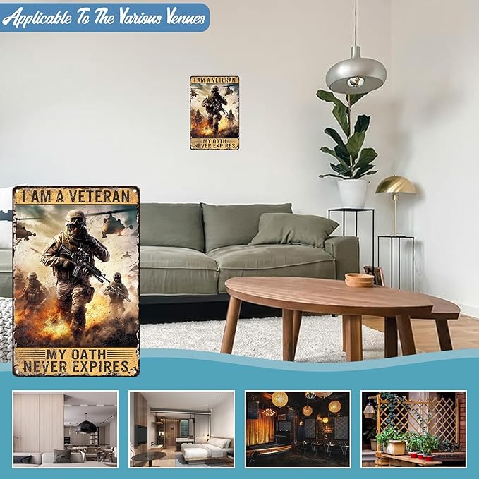 Eterans Day Metal Tin Sign I am A Veteran My Oath Never Expires Retro Tin Sign For Backyard Garage Man Cave Shed Office Craft Room Living Room Coffee Bar Wall Decor Home Sign Gift 8x12 inch