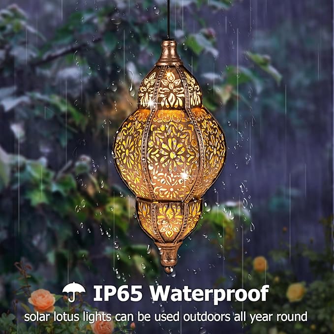 Hanging Solar Lantern Outdoor Decor, Moroccan Solar Lights for Outside Garden Decorations, Waterproof Solar Lanterns Garden Gifts for Mom, Women, Patio, Yard Ornament (Coppers)
