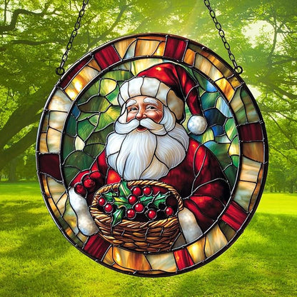 Santa Claus Acrylic Suncatcher Stained Glass Effect Window Car Hanging Christmas Ornament Indoor Outdoor Decor Garden Sun Catcher Panel for Christmas Lover for Women Mom Grandma