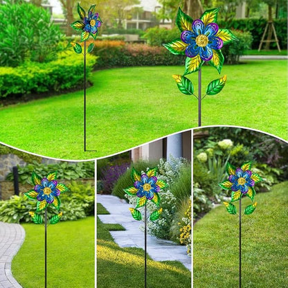 Wind Spinners Outdoor,13'' Dia Metal Flower Pinwheels,Waterproof Wind Sculpture with Metal Stake,Wind Spinner for Outdoor Patio Decor