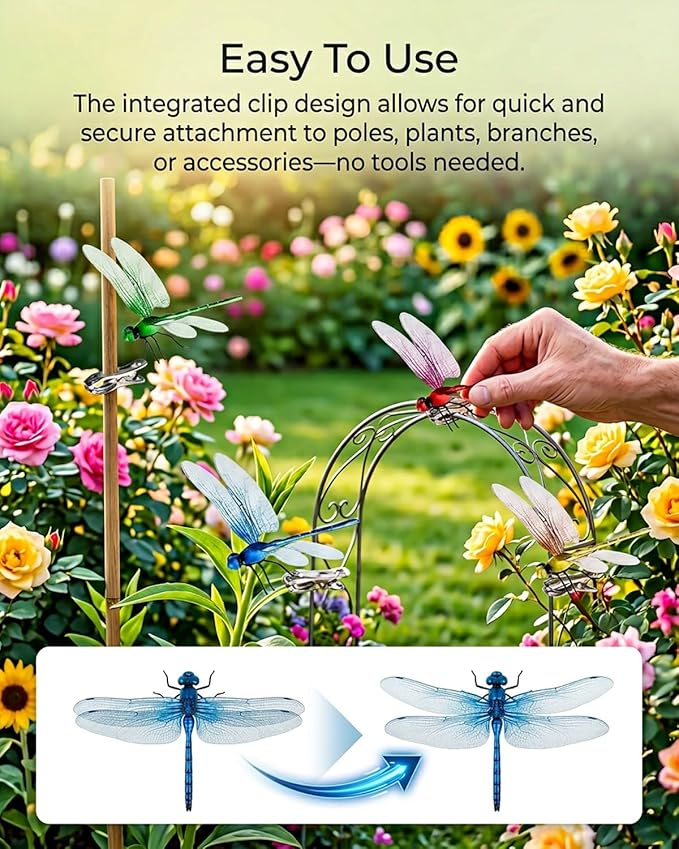 Dragon Fly Clips for Bugs Repellent, Outdoor Dragonfly Clips to Keep Bugs Away, Clip on Dragonfly Garden Decor Flying Butterflies Decorations Fake Flies Metal Dragon Moving Yard Ornaments Hat