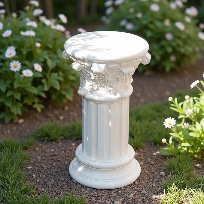 Decorative Roman Column Pedestal, English Rosette Indoor Outdoor Sculptural Garden Plinth Base Statue Riser, Weatherproof Sturdiness Plinth Base Statue Riser for Statues, Flower Pots, Decor, Cast Stone Resin (1425)